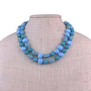 Vintage Womens Blue Multi-Strand Beaded Necklace Adjustable